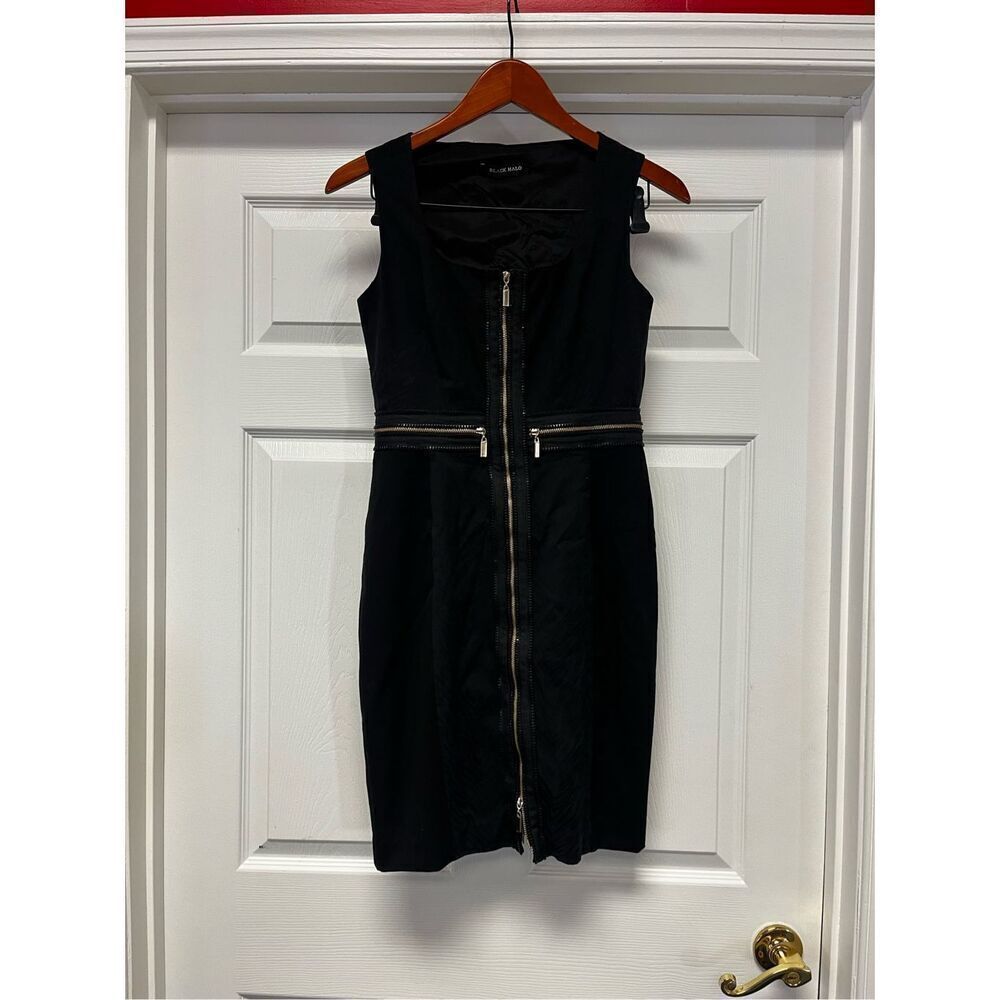 Black Halo Black On Black Animal Print Heavy Zipper Adorned Sleeveless Dress sz - Picture 1 of 9